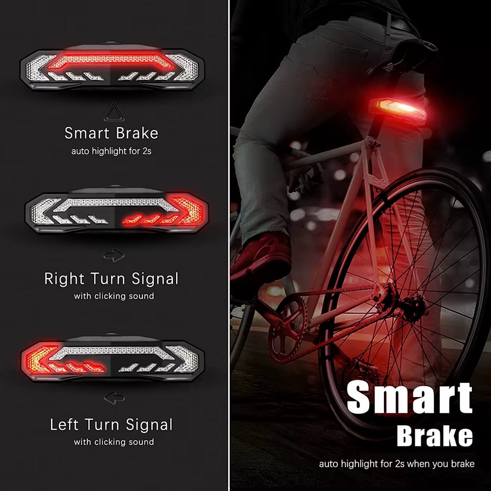 5 in 1 Wireless Bike Taillight with Turn Signals Bike Anti-Theft Alarm LED Rear Light Waterproof with 6 Light Modes for Night