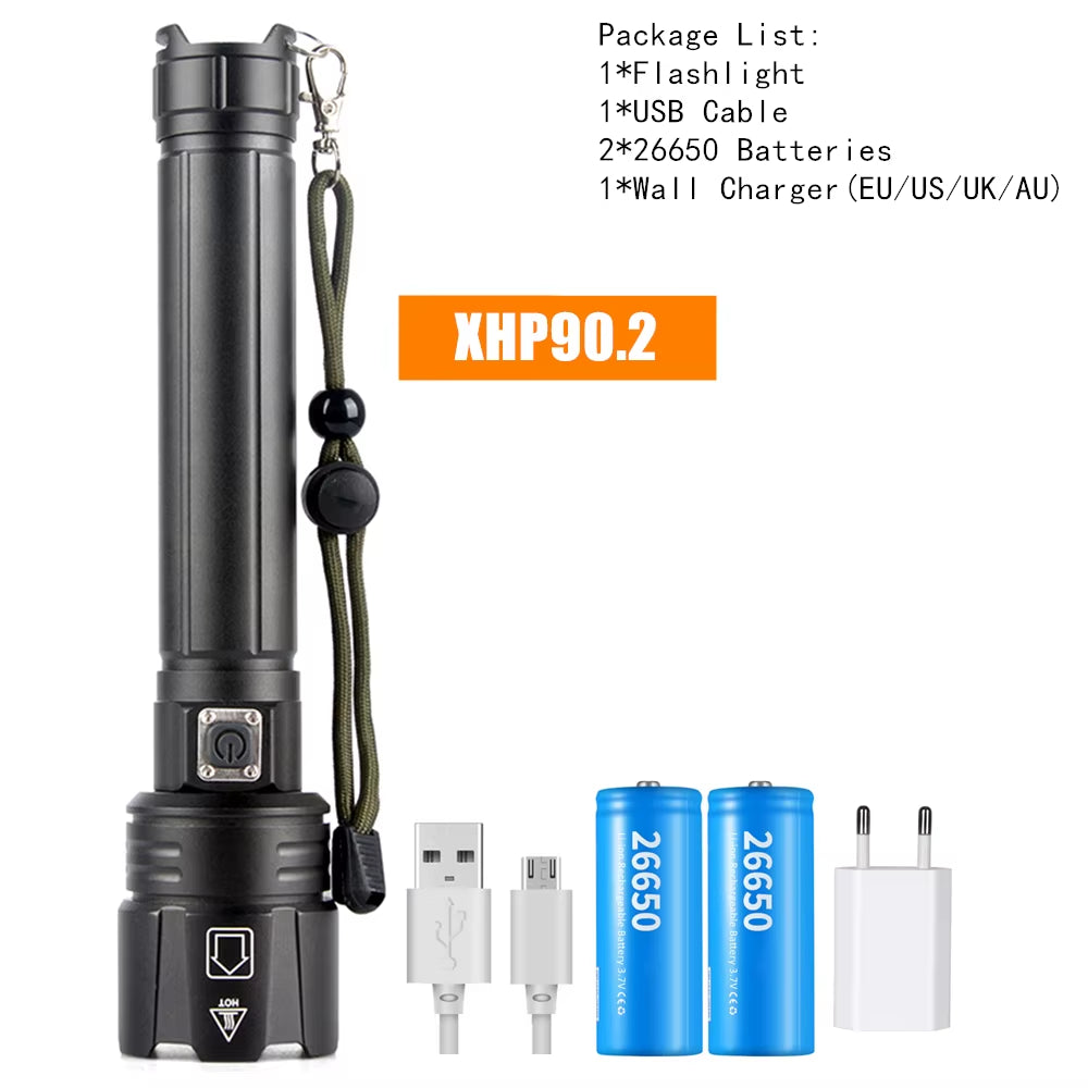 LED Flashlight Most Powerful Flashlight 18650 26650 USB Torch Lantern Hunting Lamp Hand Light USB Rechargeable
