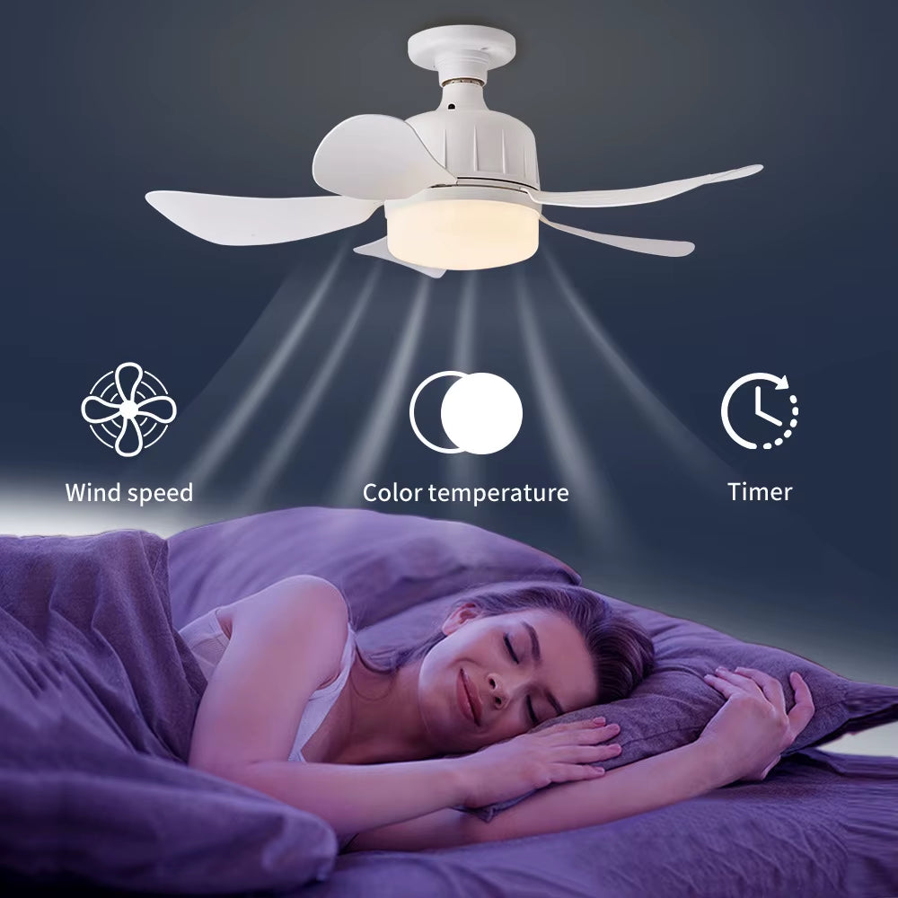 LED Socket Fan Light with Remote, 17.7In Small Ceiling Fan with Light, Cordless Light Socket Fan for Kitchen,Bedroom,Small Room