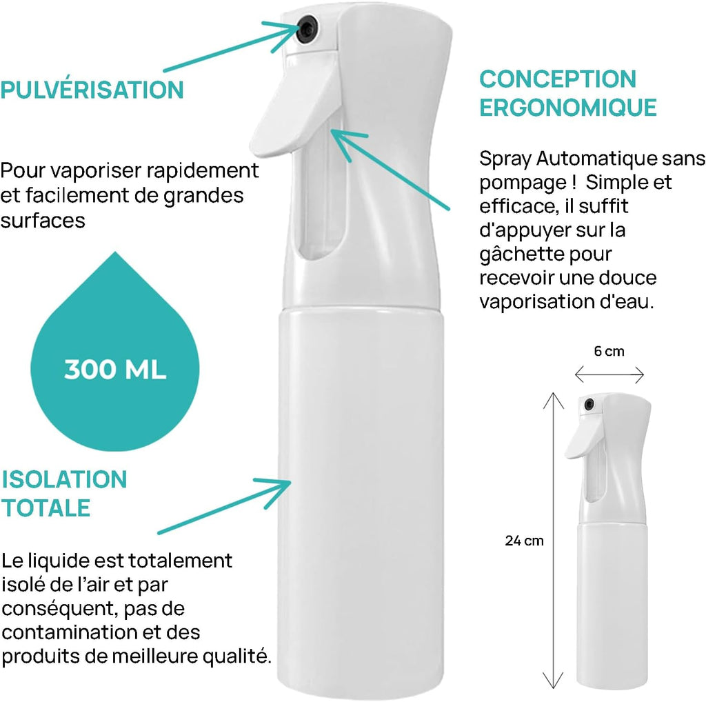 Brumisateur D’Eau Rechargeable – Vaporisateur Cheveux - Brumisateur Rechargeable 300 Ml - Brumisateur Visage - Vaporisateur Rechargeable (Blanc 300Ml)