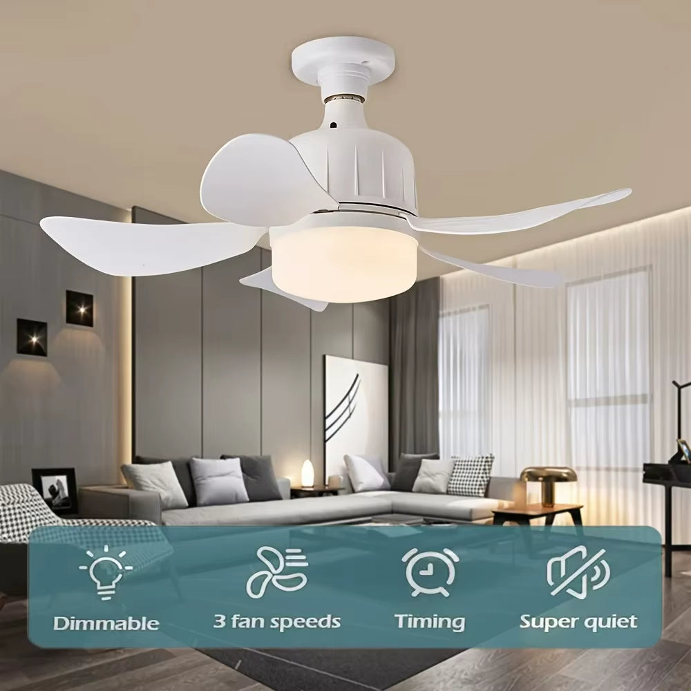 LED Socket Fan Light with Remote, 17.7In Small Ceiling Fan with Light, Cordless Light Socket Fan for Kitchen,Bedroom,Small Room