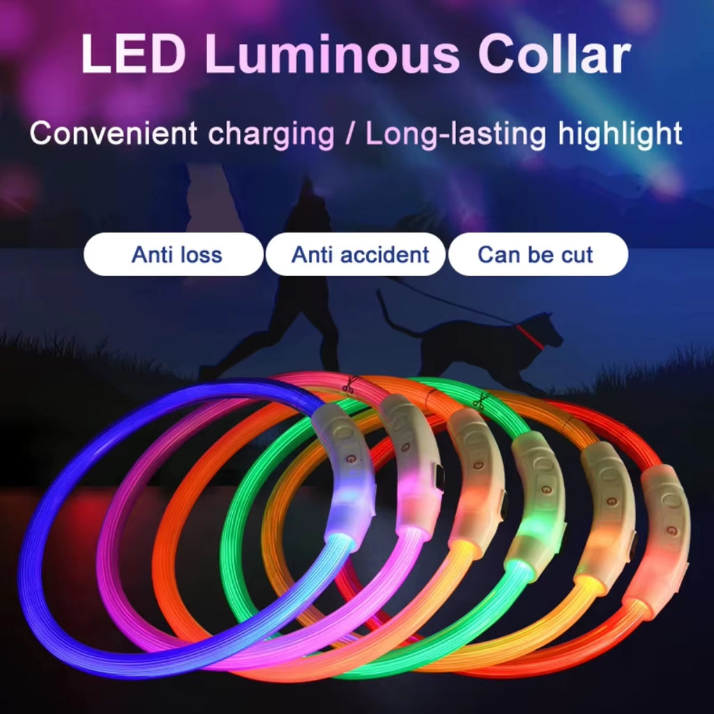 Led Glowing Dog Collar Rechargea Luminous Red Blue Green Usb Charging Multicolored Night Anti-Lost 3/Modes 50Cm Loss Prevention