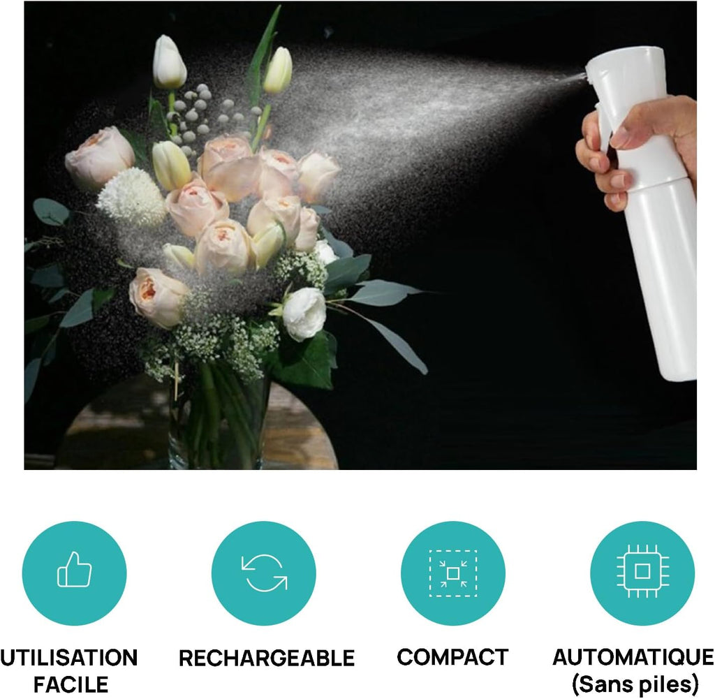 Brumisateur D’Eau Rechargeable – Vaporisateur Cheveux - Brumisateur Rechargeable 300 Ml - Brumisateur Visage - Vaporisateur Rechargeable (Blanc 300Ml)