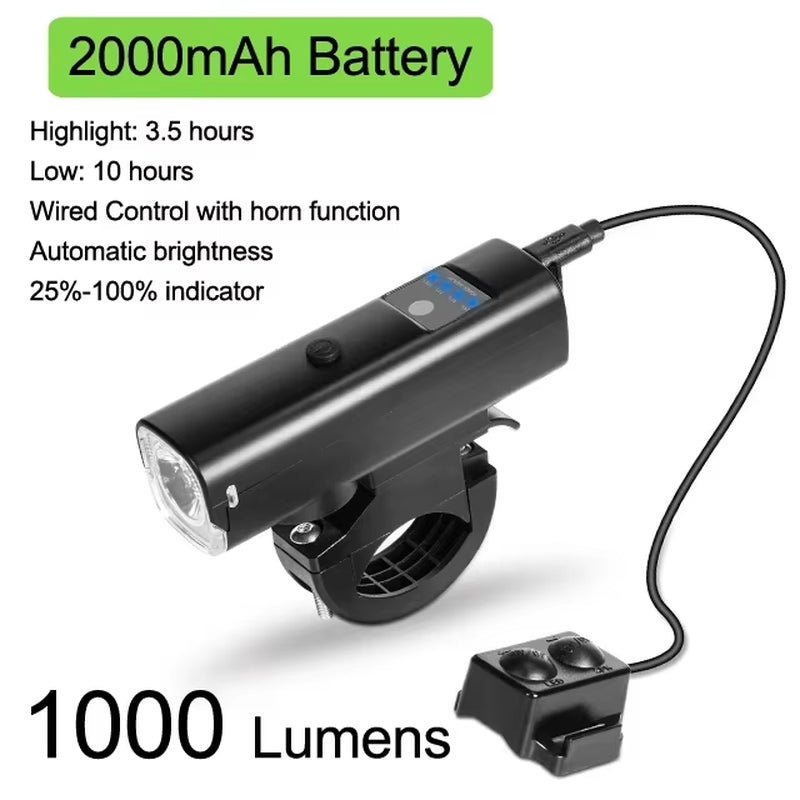 Smart Bicycle Light Rainproof USB LED 3000Mah MTB Front Light Headlight Cycling Flashlight Bike Light Accessories