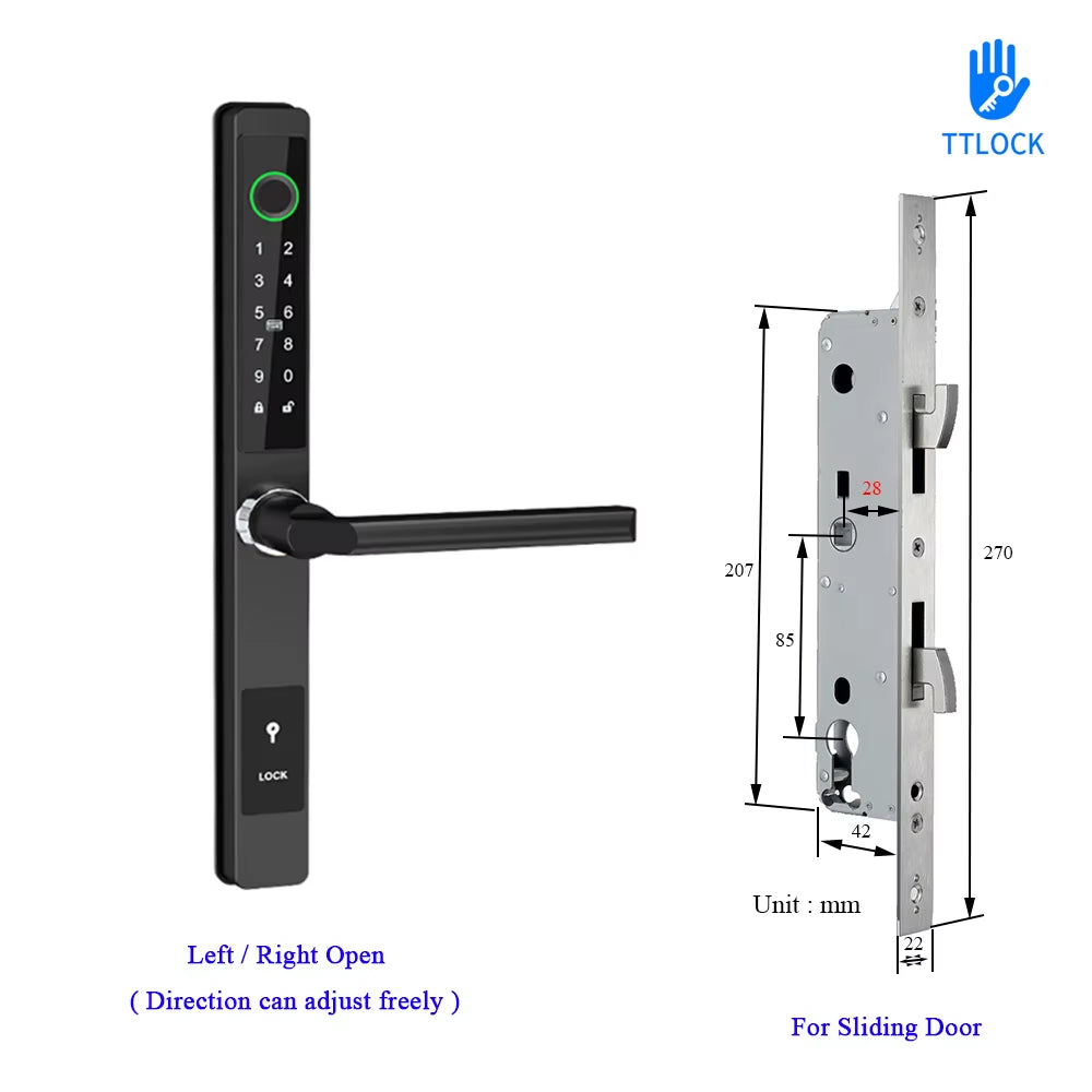 Waterproof Ttlock APP Remote Control Fingerprint Password Card Lock Bridge-Cut Aluminum Alloy for Outdoor Pull Push Sliding Door