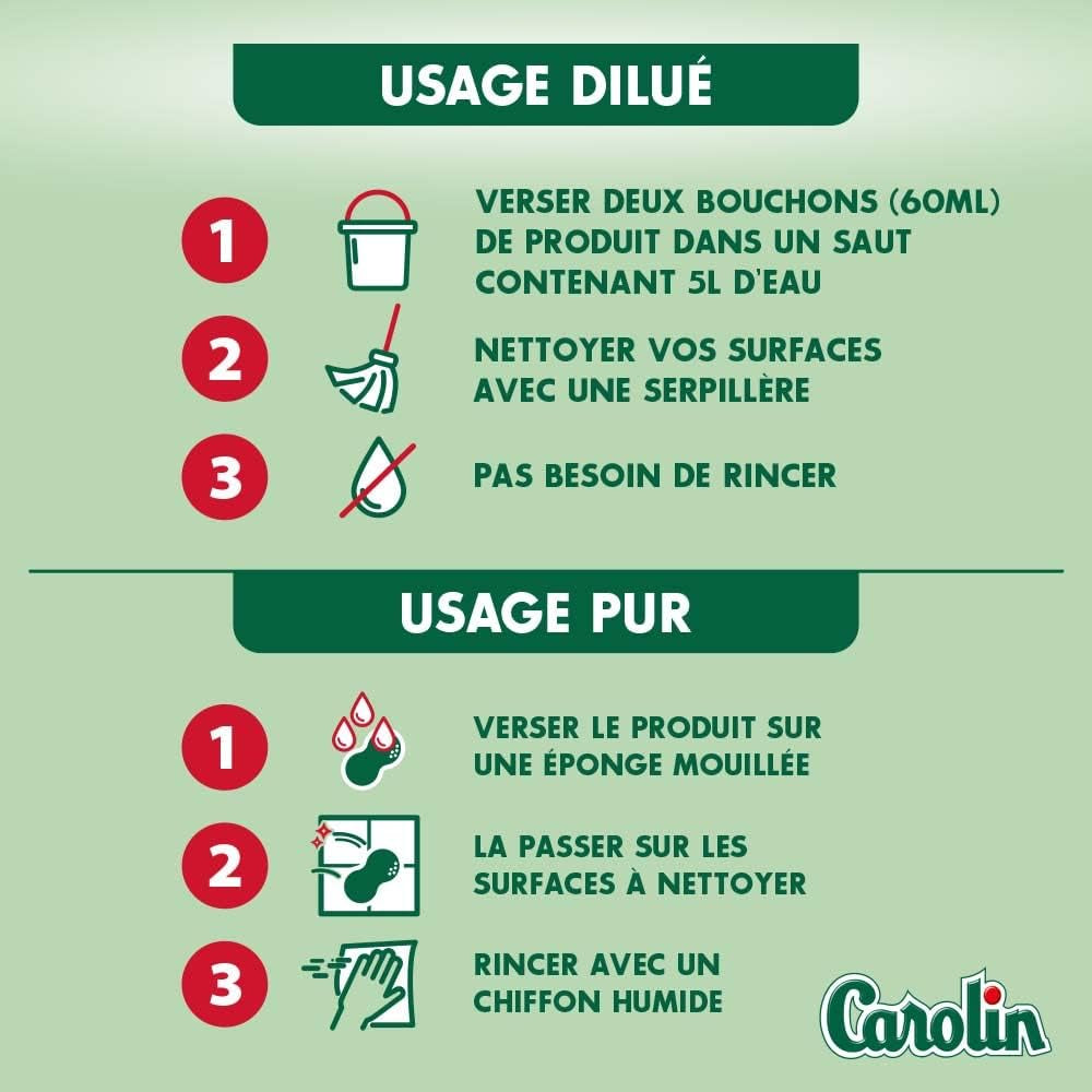 Carolin Nettoyant Multi-Surfaces Huiles Essentielles Anti-Bactérien Sans Javel Eucalyptus Et Arbre À Thé 1 L