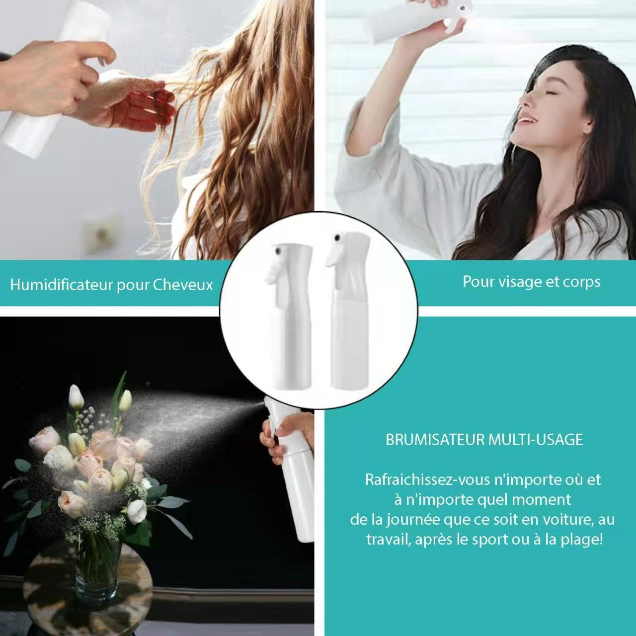 Brumisateur D’Eau Rechargeable – Vaporisateur Cheveux - Brumisateur Rechargeable 300 Ml - Brumisateur Visage - Vaporisateur Rechargeable (Blanc 300Ml)